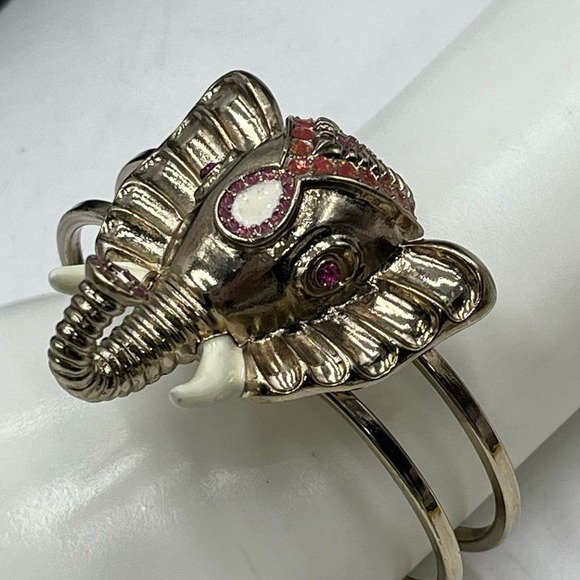 Betsey Johnson Pink Crystals Trunk Up Good Luck Elephant Bangle Hinged  Bracelet - Picture 2 of 13